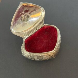 Vintage Silver Tone Metal Trinket Box Red Velvet Interior Made in Japan Victoria